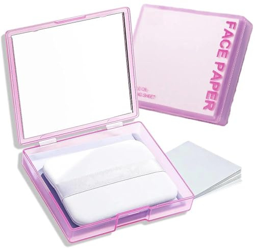 Oil Blotting Sheets for Face with Mirror & Puff - Makeup-Friendly Oil Absorbing Paper for Oily Skin, Controls Shine, Portable for On-The-Go Skin Tending & Touch-Ups(100 Sheets)