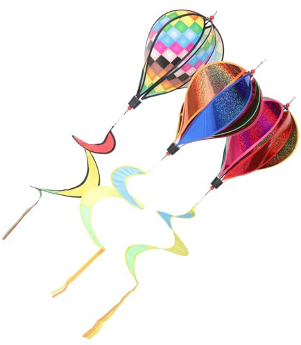 AKOOSY 3 pièces Moulin à Vent Montgolfière Coloré Rotatif Décoratif pour Jardin Cour Pelouse Suspension Facile pour Extérieur Ornements Ventillants pour Balcon et Fête