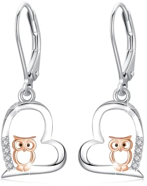 REDSUN Eulen Herz Ohrringe Gold/Roségold/Schwarz 925 Sterling Silber Damen Hängend Eulen Tropfen Ohrringe Eulen Schmuck Geschenk Hypoallergener für Mädchen Frauen Ehefrau Mutter Frauen Kinder