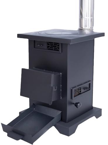 Poêle À Bois Multi-Combustible pour Chauffage et Cuisine Poêle de Camping Polyvalent Poele Bois en Fonte Économie D'énergie pour Maison, Pique Niques