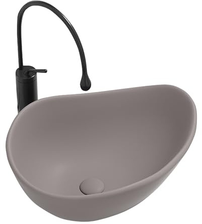 lyxamjrzyp Vasque à Poser en Céramique pour Salle de Bain, Vasque Profonde avec Robinet et Kit de Bonde, Petites Vasques pour Salle de Bain, pour Meuble Vasque et Coin Lavage(Brown)