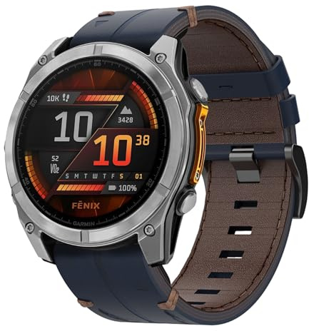Läderarmband för Garmin Fenix 8 47 mm, armband Fenix 7 Pro/7/FEnix 6 Pro/6/FEnix 5 Plus/5, 22 mm klockarmband med snabbkoppling armband för FENix E 47 mm/Forerunner 965/955/945/935/Instinct 2, Läder