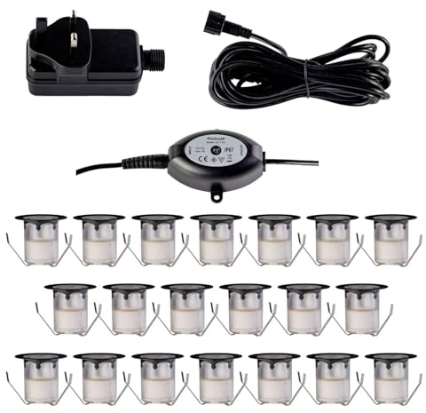 Set of 20 - 30mm Black IP67 Cool White LED Decking Kit Photocell