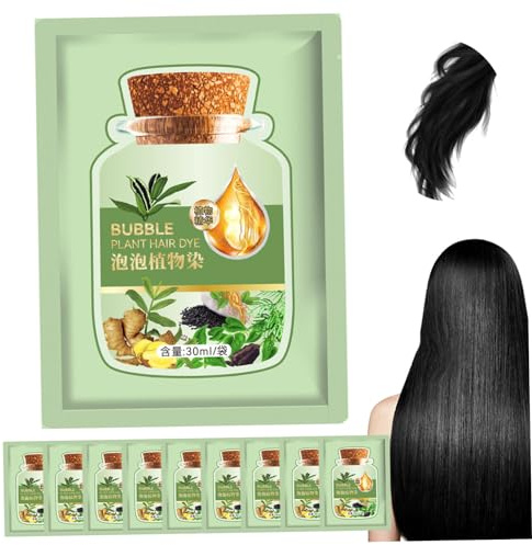 Tintura per capelli vegetale naturale 10 pezzi Rinfrescante a lunga durata 30 ml Tintura per capelli a bolle Pianta bolle Delicata cura Colorazione rapida Nero naturale, Hai