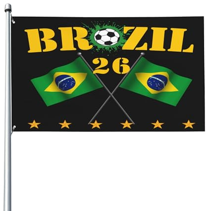 Bandiera 6 stelle Brasile 2026, tifoso del Brasile, pallone da calcio, Coppa 26, 3x5, striscione da giardino, bandiere da esterno