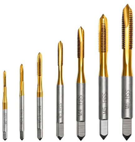 RDTOK Lot de 7 tarauds HSS titane M2 M2.5 M3 M3.5 M4 M5 M6 pour une utilisation manuelle et machine à haute dureté
