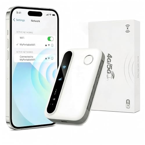 5G Portable WiFi 6 Router, Mobile Hotspot with SIM Card Slot, 300Mbps Travel Internet Device, 2100mAh Battery, Connects up to 30 Devices, for Travel, Camping and Remote Work