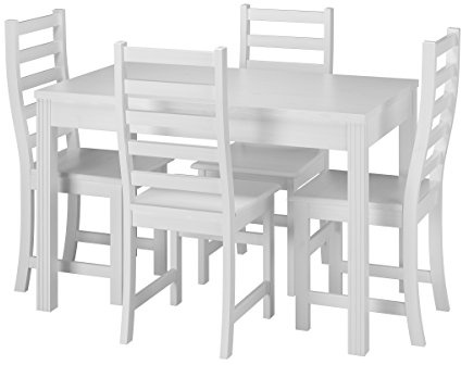 Stilvolle Essgruppe mit Tisch und 4 Stühle in Kiefer Massivholz waschweiß 90.70-51 C W-Set 21