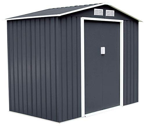 COSTWAY Casetta da Giardino 4,83㎡, Capanno Porta Attrezzi da Esterno in Lamiera Zincata Resistente alle Intemperie con Base, Porte Scorrevoli, Maniglie, Tettoia e Sfoghi, 277 x 191 x 192 cm