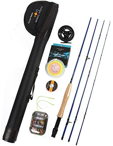 ANGLER DREAM Fliegenfischrute und Rolle Combo 8 WT Fliegenfischen Combo für Starter 4 Stück Fliegenrute Kit Fliegenrute mit Rolle Kit Fliegenfischen Outfit Fliegenfischen Combo