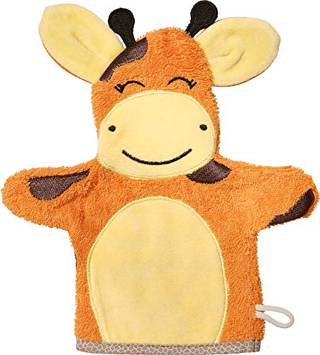 Erwin Müller Kinder-Waschhandschuh, Waschlappen 2-in-1 Giraffe Walk-Frottier orange Größe 23x25 cm - weich, saugstark, strapazierfähig, mit Aufhängeschlaufe