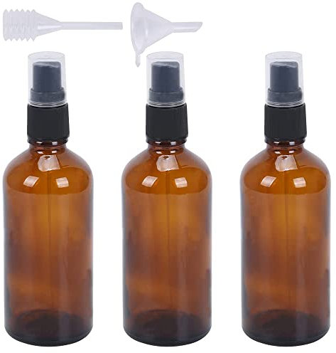FOGAWA 3×100ml Zerstäuber Sprühflasche Glas Spray Zerstäuber Flaschen Braun Transparente Leer Feinen Nebel Sprühflasche Reise Parfümzerstäuber mit Pipette und Trichter für Parfüm, ätherisches Öl