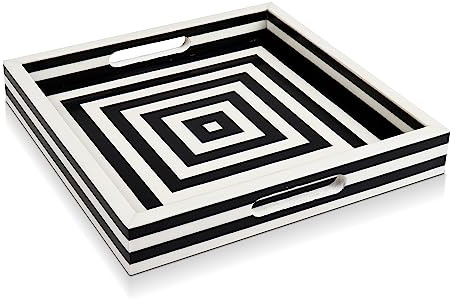 Handicrafts Home Handmade Concentrics Pattern Inspired Decorative Tray - 12x12 Ottoman Tray, Multipurpose Resin Inlay Centerpiece Tray for Living Room Dining Entertaining and Display