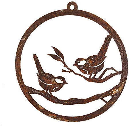 Crispe home & garden Gartendeko Vögel im Ring Kranz – Rostdeko zum Hängen aus Metall mit Edelrost Patina Maße (HxBxT) 31,5 x 30 x 0,2 cm