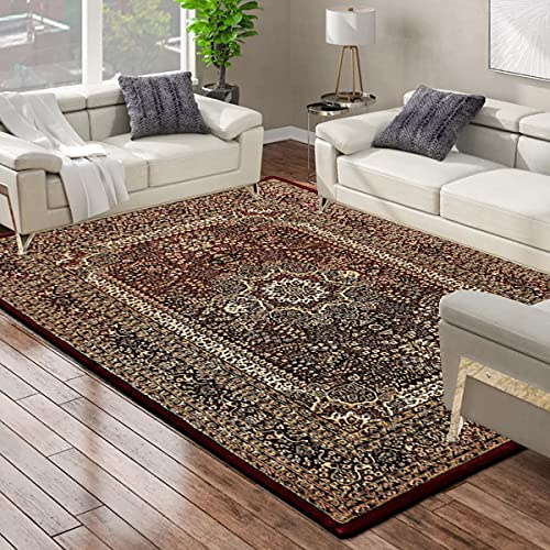 PHP Rugs Living Room Large - Floral Patterned Low Pile Traditional Oriental Rug for Bedroom Decor Dining Room - 120 X 170 cm (4 Ft X 5 Ft 6 In), Red 0207