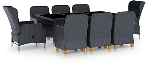 vidaXL Gartenmöbel 9-TLG. mit Auflagen Gartenset Gartengarnitur Sitzgarnitur Sitzgruppe Gartentisch Esstisch Gartensessel Poly Rattan Dunkelgrau