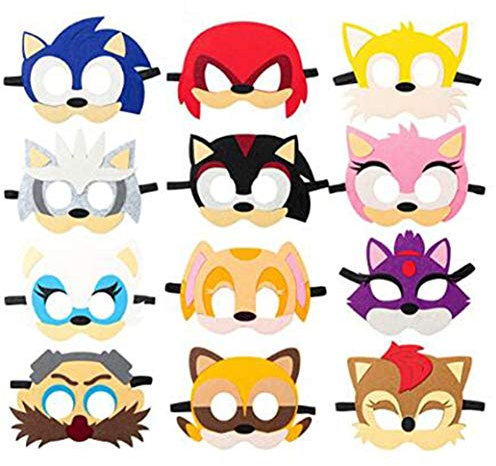 XIAOHUANXIONG Sonic Masks，Hedgehog Party Masks Children Party Masquerade for Children 12SET mask and Elastic Rope，Cosplay Pretend Play Accessories Gift for Kids Boys Girls