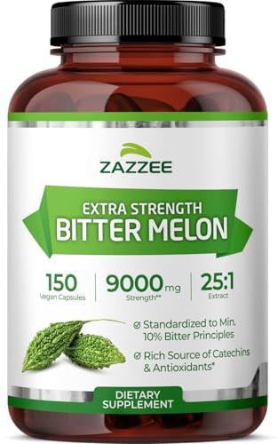 Zazzee Extra Strength Bitter Melon 25:1 Extract, 10% Bitter Principles, 150 Vegan Capsules, 5 Month Supply, Momordica Charantia, Antioxidant & Metabolic Support, Non-GMO, Made in the USA