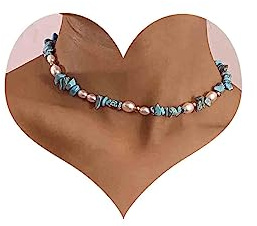 Cimenexe Bohemian Blue Türkis Halsband Perlenkette Schlüsselbein Halskette Kurze Türkis Stein Halskette Kette Blau Perlen Chokerhalskette Schmuck für Frauen und Mädchen