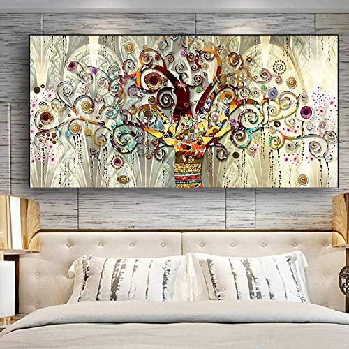 Albero della vita Dipinti su tela Decor murale Gustav Klimt Scandinavo su tela Poster e stampe Modern Wall Art for Living Room 70x140cm Senza cornice