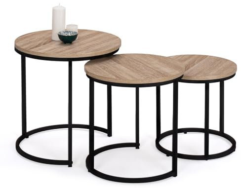 IDMarket - 3er-Set Couchtische Detroit rund 35/40/45 Industriedesign