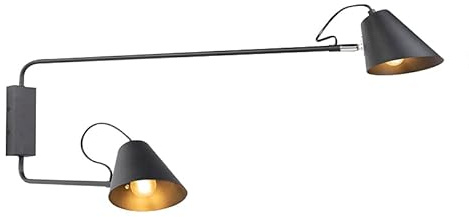 Qazqa lune wl - LED Applique murale - 2 lumière - L 90 cm - Noir - Rétro - éclairage intérieur - Salon I Chambre