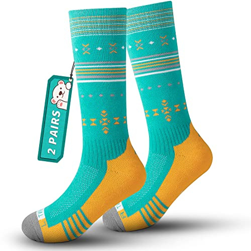 Chaussettes ski pour enfants, en laine merinos et alpaga mélangés garçons et filles OTC design épais rembourrées au genou, respirantes, à chaussettes thermiques pour les sports de plein air d'hiver