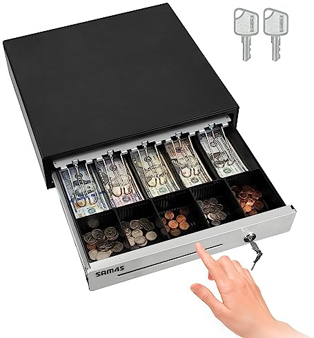 SAM4s 16 Heavy Duty Black Manual Push Open Cash Drawer with 5Bill/5Coin Stainless Steel