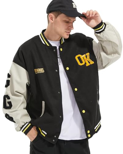 Covisoty College Jacke Herren Übergangsjacke Damen Sportjacke Varsity Jacket Patchwork Collegiate Baseballjacke Stehkragen Streetwear