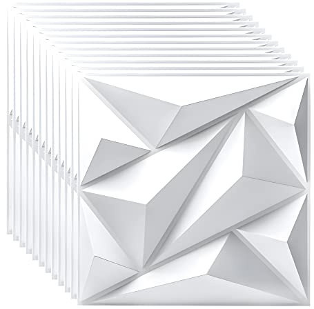 LeapBeast Lot de 12 Panneaux Muraux Texturés 3D,Dalles Murales Décoratives Salon,pour décoration murale intérieure en blanc, décoration murale en PVC