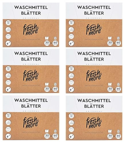 Fresh & More Waschmittel-Blätter 180 Blatt (6er Pack), Frühlingsfrische, Waschmaschinen Waschblätter bis zu 360 Waschgänge