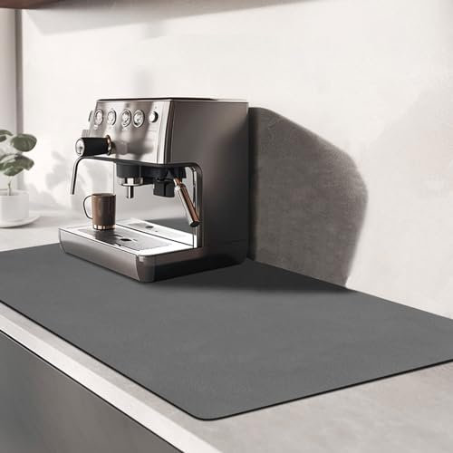 TENQUAN Abtropfmatte Geschirr, Kaffeemaschine Matte Unterlage 60X40cm Super Saugstarke Trockenmatte Kein Spülen für Kaffeemaschine Küche Spüle Rutschfest & Schnelltrocknend (Dunkelgrau)