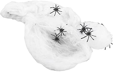 Buachois Decorazioni Halloween Ragnatela Elastica con 40 Ragni Finti per Interni ed Esterni, Decorazione Casa Mostruosa per Feste a Tema Horror e Allestimenti, Tela Ragno Gigante
