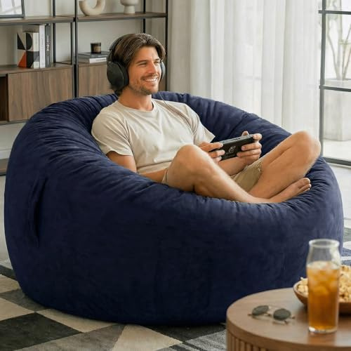 Codi Bean Bag Chair with Filler Included, 4 FT - Comfy Large Beanbag Chairs for Adults, Premium Foam Added - Machine Washable and Soft Mink Bonded Cover - Blue, 4ft