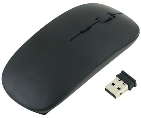 Ultra Thin Black 2.4GHz Wireless Rechargeable Scroll Wheel Silent Optical Cordless Mouse For Computer PC Laptop Tablets Premium Slim Silent Mice For Gaming Travel Office Work With USB Adapter