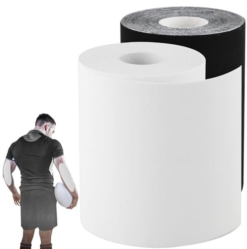 2 Rolls Kinesiology Tape, Muscle Support Tape Extra Wide Waterproof Turf Tape for Arms Football Ultra Sticky Athletic Sports Tape Wrap for Exercises Gymnastics to Prevent Turf Burn (Black White)
