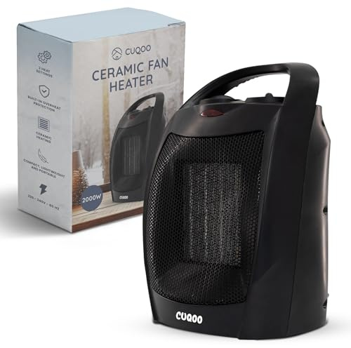 CUQOO 2KW Ceramic Fan Heater – Fast Heating Portable Electric Heater with Thermostat, Quiet Space Heater for Home Office, 2000W Energy-Efficient Small Room Heater