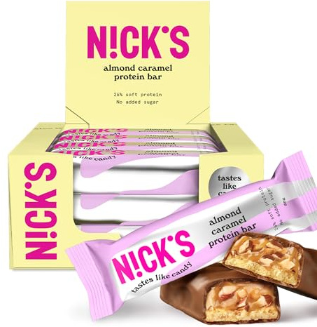 NICKS Keto Protein Bar Almond Caramel, 13 g Protein, 201 Calories, Low Carb Chocolate Snacks No Added Sugar Gluten Free (12 x 50 g)
