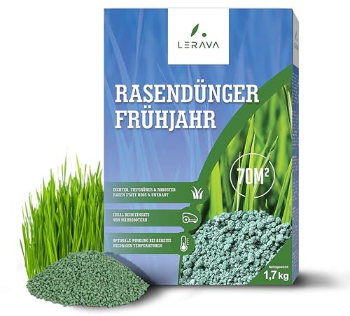 LERAVA Rasendünger Frühjahr (100m²) - Stickstoffdünger NPK mit Langzeitwirkung - Mineralischer Frühjahrsdünger für dichten grünen Rasen - Fördert Wachstum & Regeneration - Rasenpflege Dünger