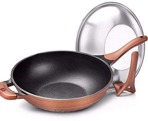 GaRcan Wok - Copper Skillet Deep Frying Pan with Induction Base & Stainless Steel Handle, Suitable for Cooking Saute Vegetables, Steaks