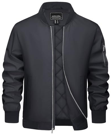 EKLENTSON Mens Bomber Jacket Autumn Flight Jackets Windproof Biker Windbreakers Casual Lightweight Jackets Black,L