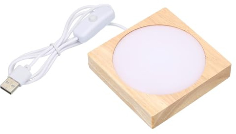 PATIKIL 4x4 Inch Wooden LED Light Base, Wood Light Display Base Stand Lighting with Switch for 3D Crystal Glass Aroma Stone Art, Warm White Light
