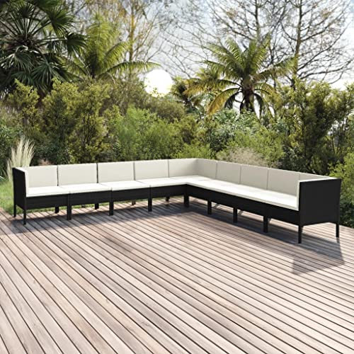 DYRJDJWIDHW Outdoor Kissen,gartenliege wetterfest,paletten,9-TLG. Garten-Lounge-Set mit Auflagen Poly Rattan SchwarzGeeignet für Garten, Swimmingpool, Wohnzimmer, Terrasse