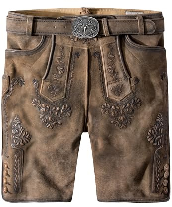 Stockerpoint Herren Lederhose Artur I Größe 44-60 I Bequeme Trachtenhose in edler Hirschoptik mit Gürtel I Aus 100% hochwertigem Wildbockleder I Perfekt für Trachten & Festlichkeiten