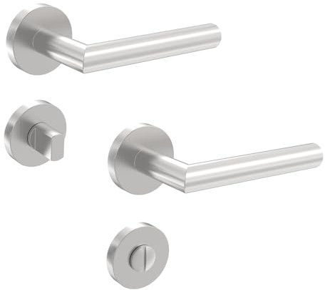 KARATINTL Drückergarnitur wc Edelstahl,wc Türgriff-Set Edelstahl,Badezimmer Türgriff Rund-Rosette,L-Form, WC - Badezimmer, DIN-Norm (Rund-WC/Badezimmer)