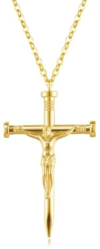 FANCIME Solide 14 Karat 585 Gelb Gold Jesus Kruzifix Kreuz Anhänger Kette Christmas Geschenkschmuck für Damen Mädchen, Verstellbar Kettenlänge: 40+5 cm