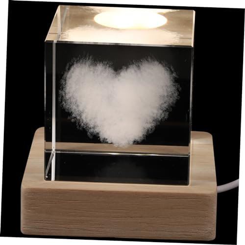 ORFOFE Holzsockel Kristallherzmuster Würfellampe Nachtlampe Spielzimmer Schlafzimmer Lichter Romantisches Licht Schreibtischdekor Festivalgeschenk Geschenk Für Familie Freunde Junge Mädch
