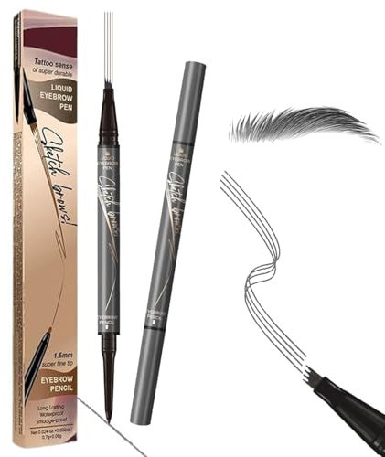 FREECOZYER Augenbrauenstift Dunkelgrau 2-in-1 Dual-Ended Augenbrauenstift Wasserfest Wischfest 3D Eyebrow Pencil mit 4 Gabelspitzen Augenbrauenstift & Ultra-Feiner Bleistift für Männer und Frauen