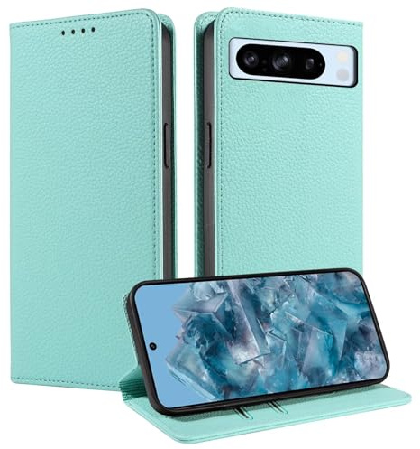 FERLAN Hülle für Google Pixel 9 Schutzhülle [Litschi Leder][Kartenfach][Magnet][Standfunktion][RFID-Sperre],Handyhülle Ledertasche Kompatibel mit Google Pixel 9 - Grün