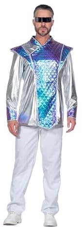 Herren-Kostüm Space-Jacke, metallic-silber-irisierend - Verschiedene Größen